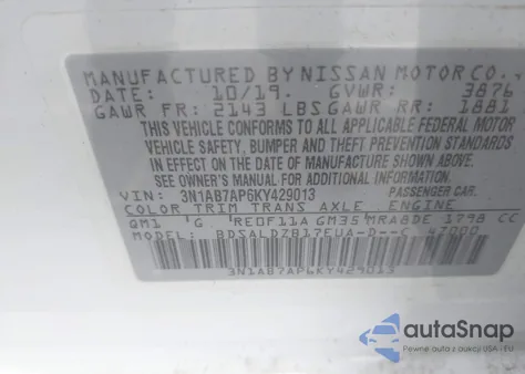 2019 Nissan Sentra Sv из США, поврежденный, VIN 3N1AB7AP6KY429013